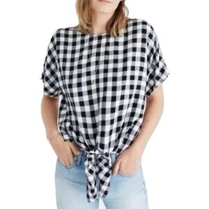 Madewell Buffalo Plaid Back Button Blouse In Black And White